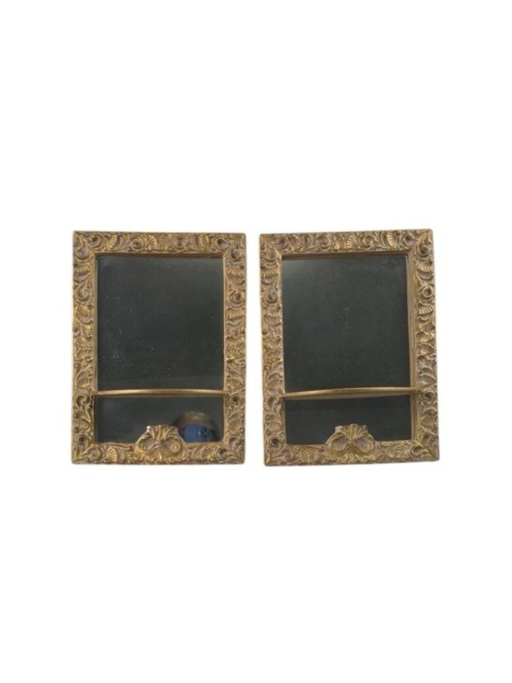 2 Vintage Gold Mirrored Wall Shelves Hollywood Regency Orante Decorated MCM